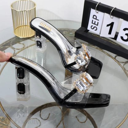 Autumn Plus Size Square Transparent High-Heeled Slippers For Women