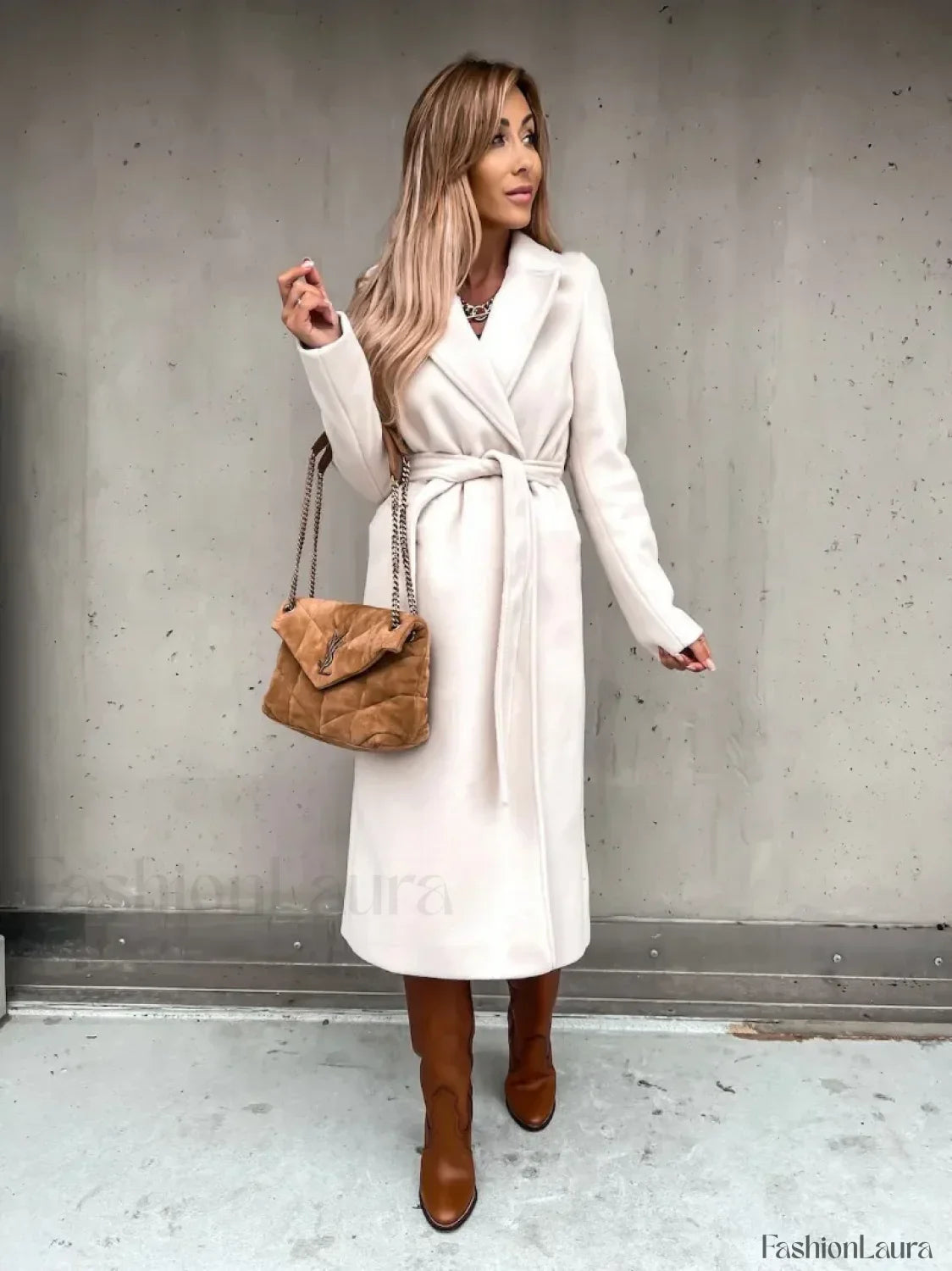 Autumn Winter V neck Button Warm Long Women Coat with Belt Overcoats