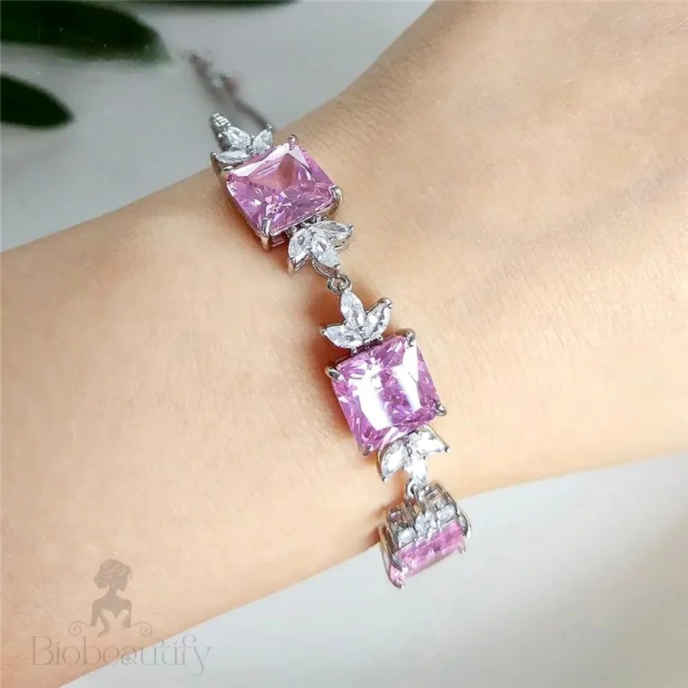 Ava Pink Bridal Bracelet With Cubic Zirconia