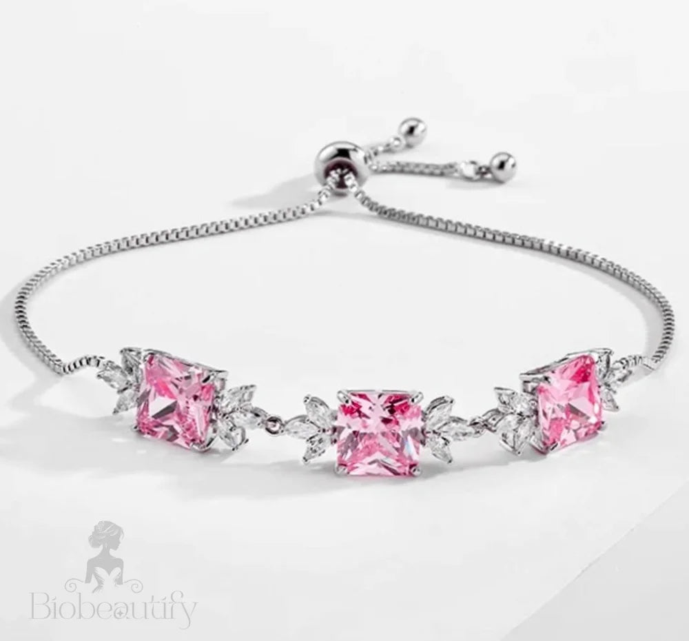 Ava Pink Bridal Bracelet With Cubic Zirconia