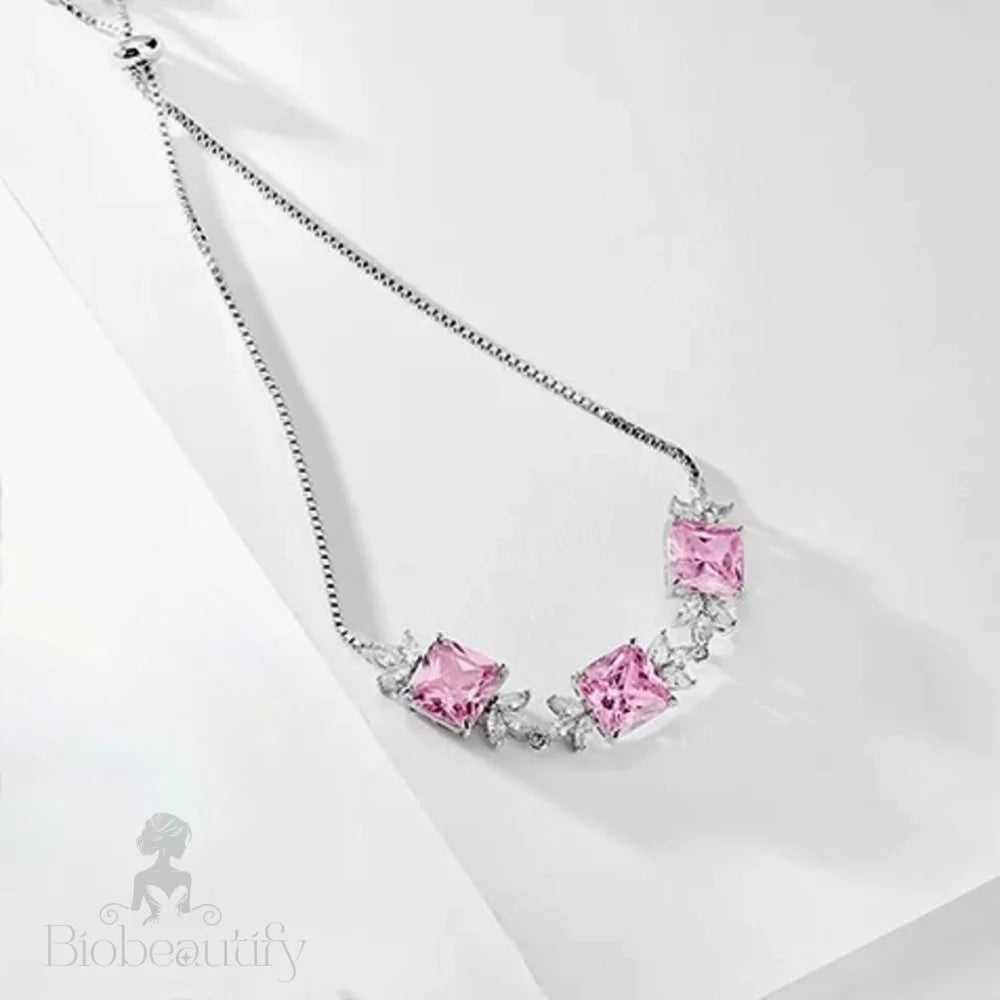 Ava Pink Bridal Bracelet With Cubic Zirconia