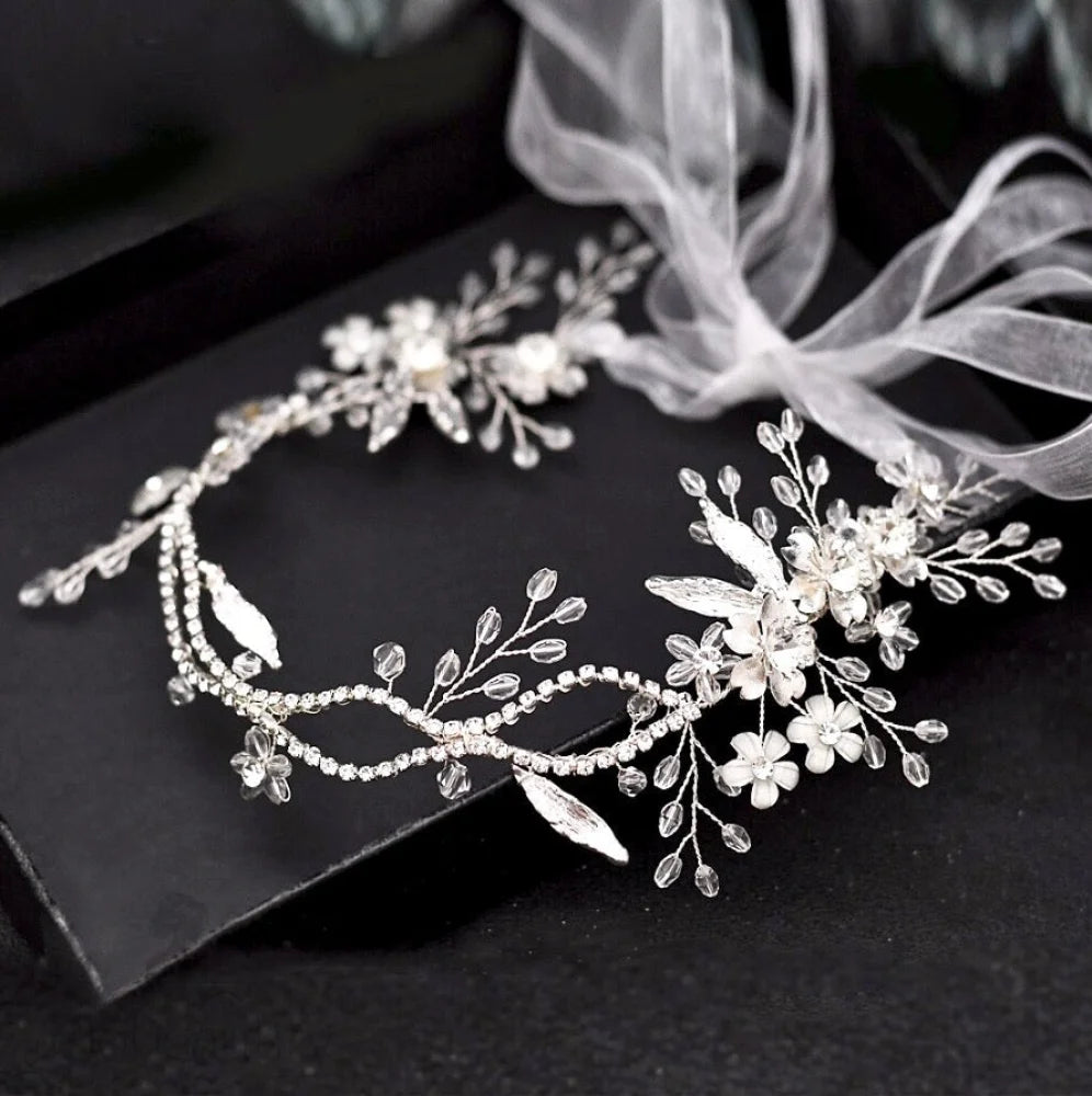 Avala Silver Wedding Headband Hair Vine