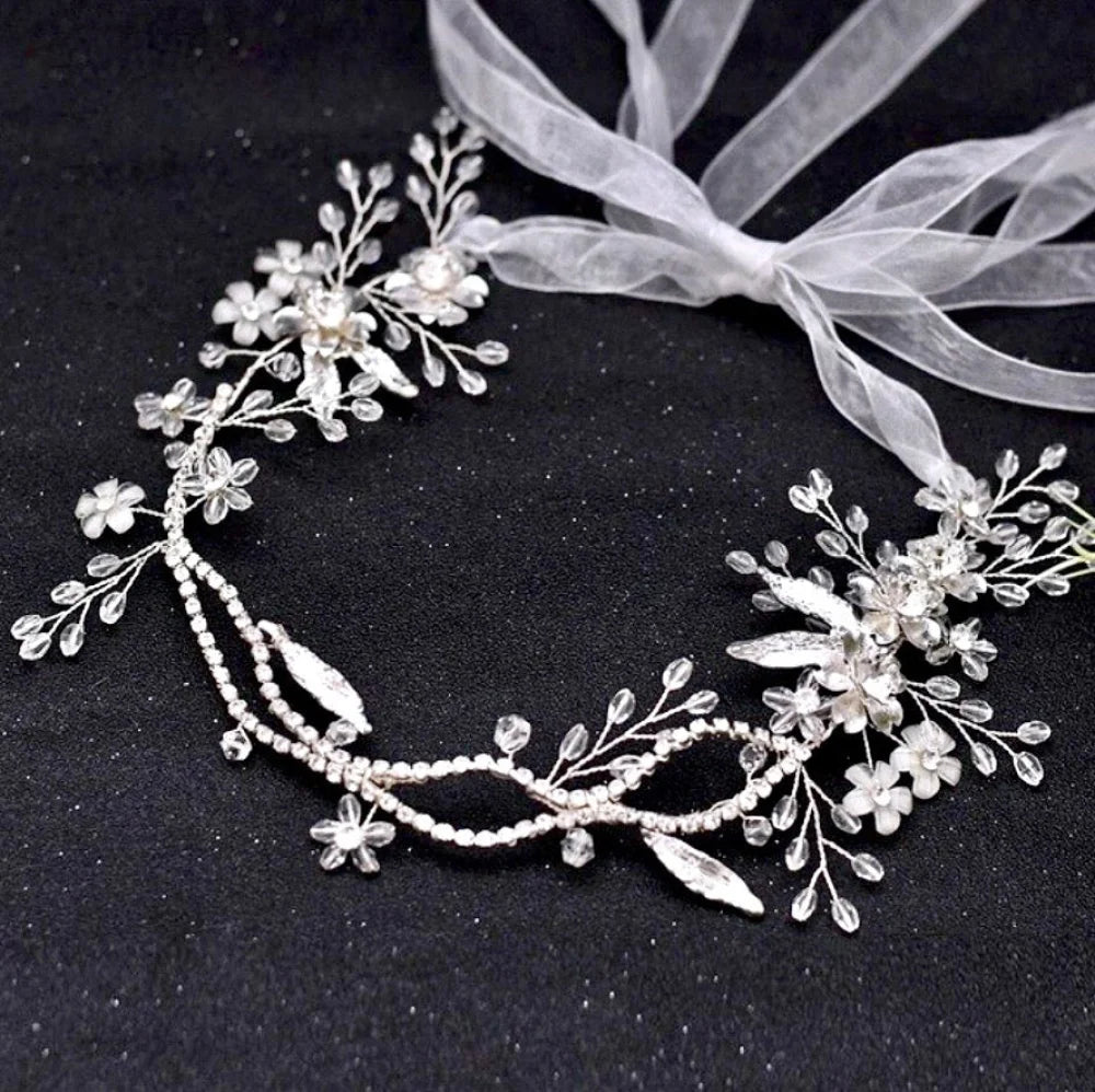 Avala Silver Wedding Headband Hair Vine