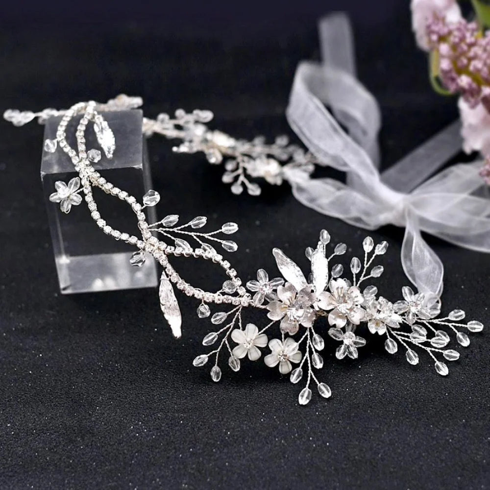 Avala Silver Wedding Headband Hair Vine