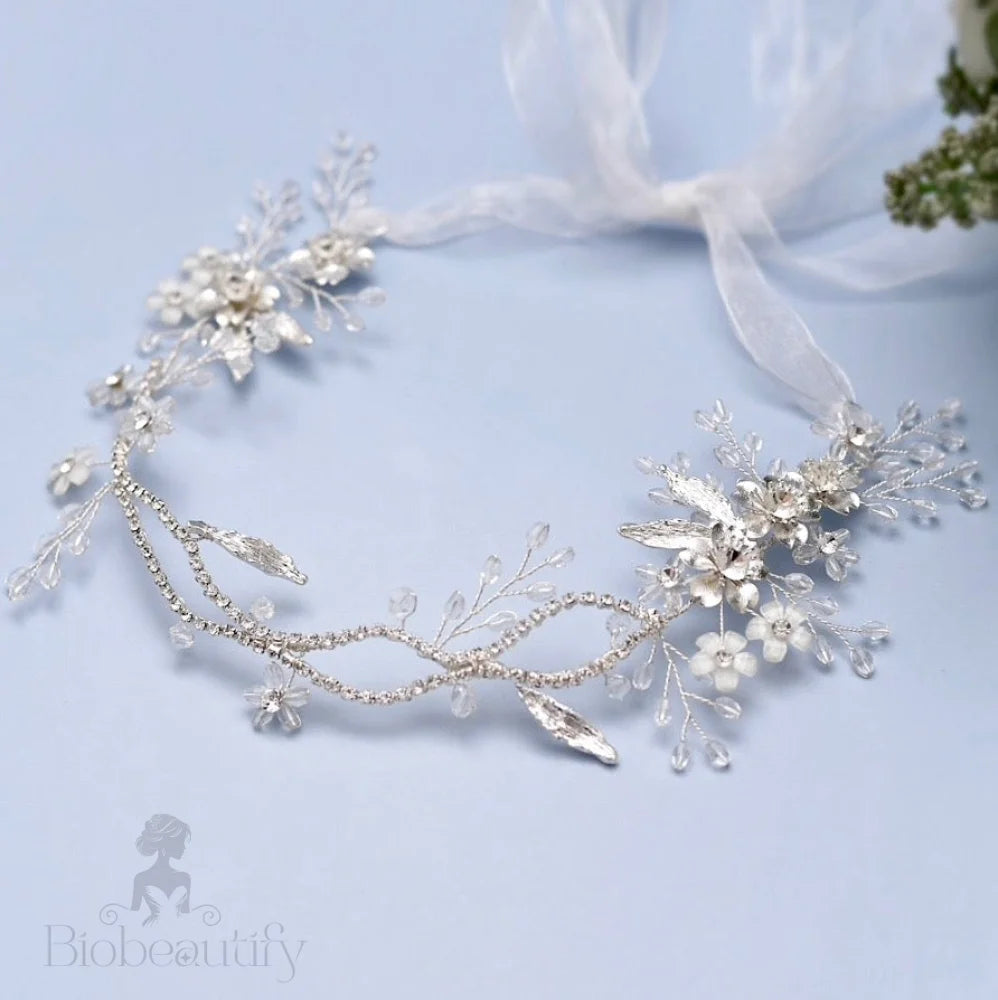 Avala Silver Wedding Headband Hair Vine