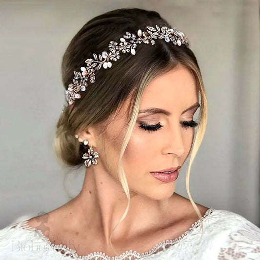 Avalon Vintage Gold Bridal Headband And Earring Set