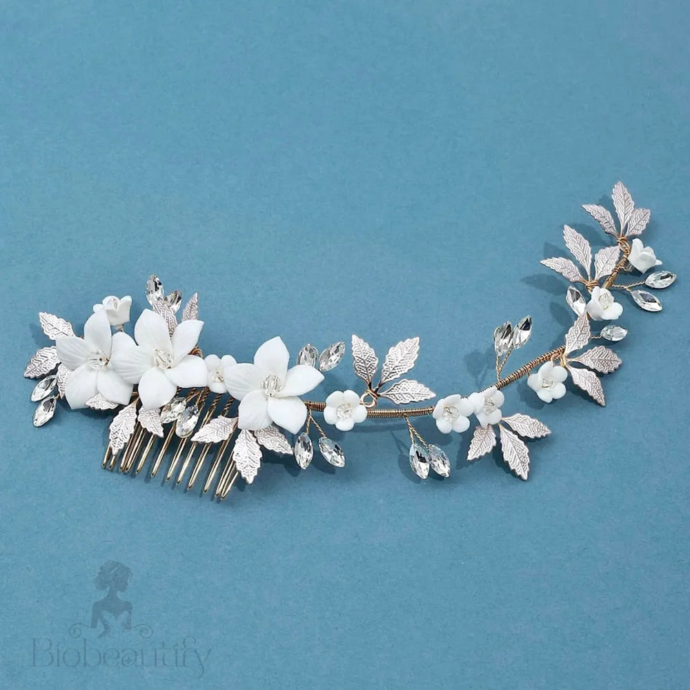 Aveline Ceramic Floral Bridal Hair Comb