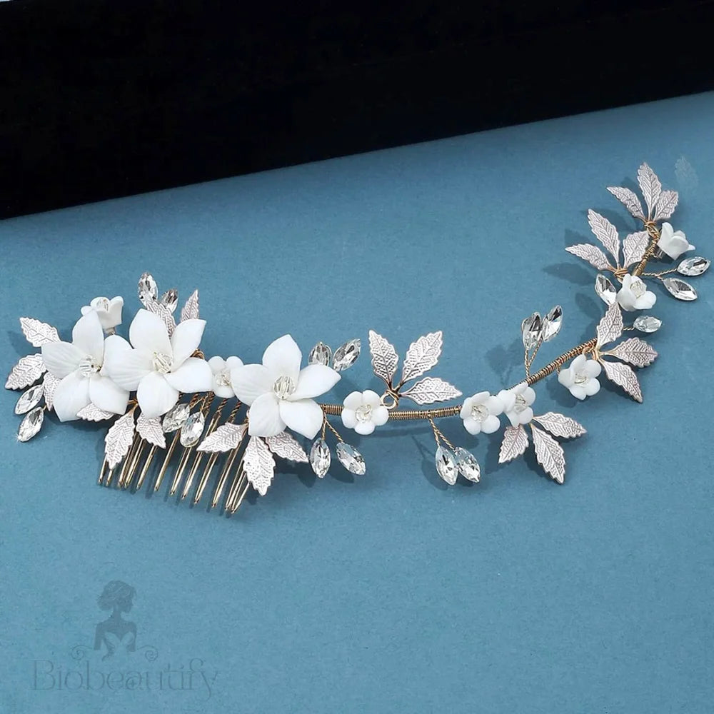 Aveline Ceramic Floral Bridal Hair Comb