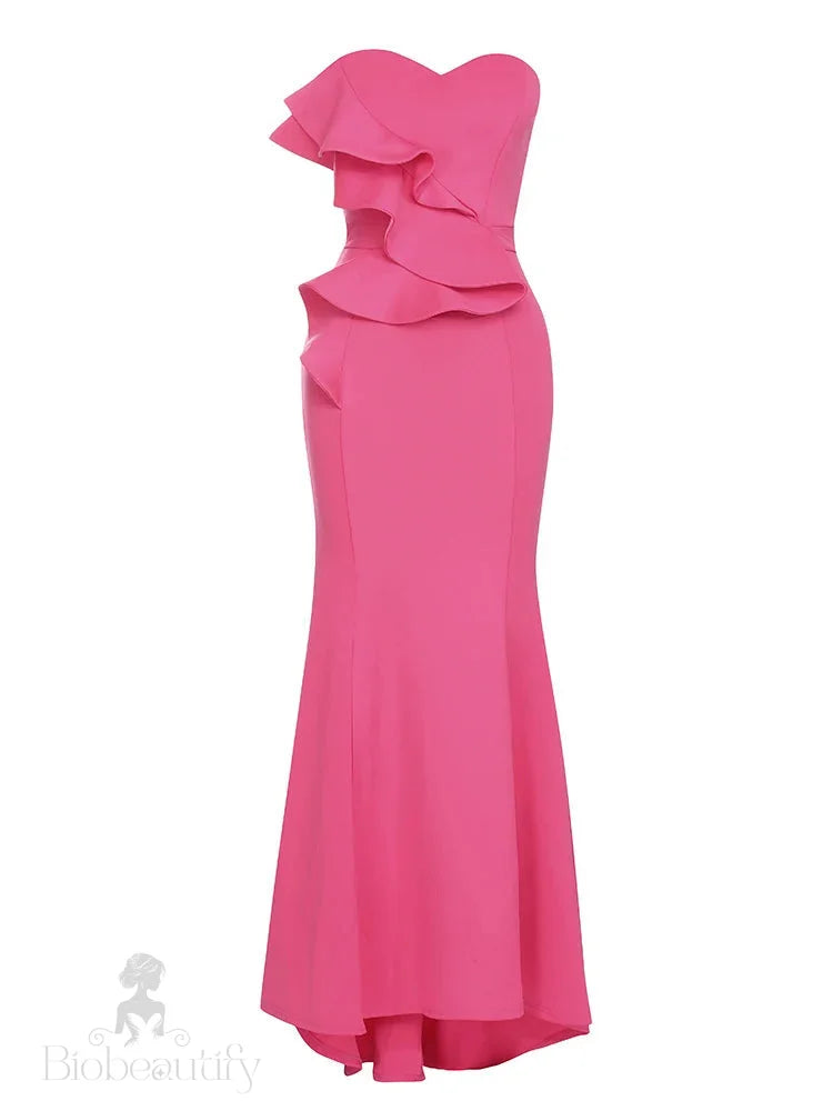 Aveline Pink Strapless Ruffle Mermaid Gown