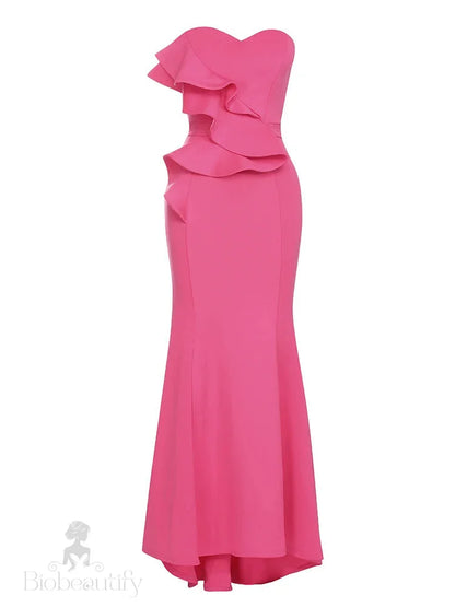 Aveline Pink Strapless Ruffle Mermaid Gown