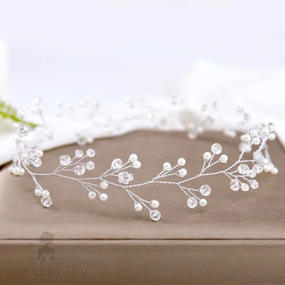 Avery Silver Pearl Crystal Bridal Headband Hair Vine