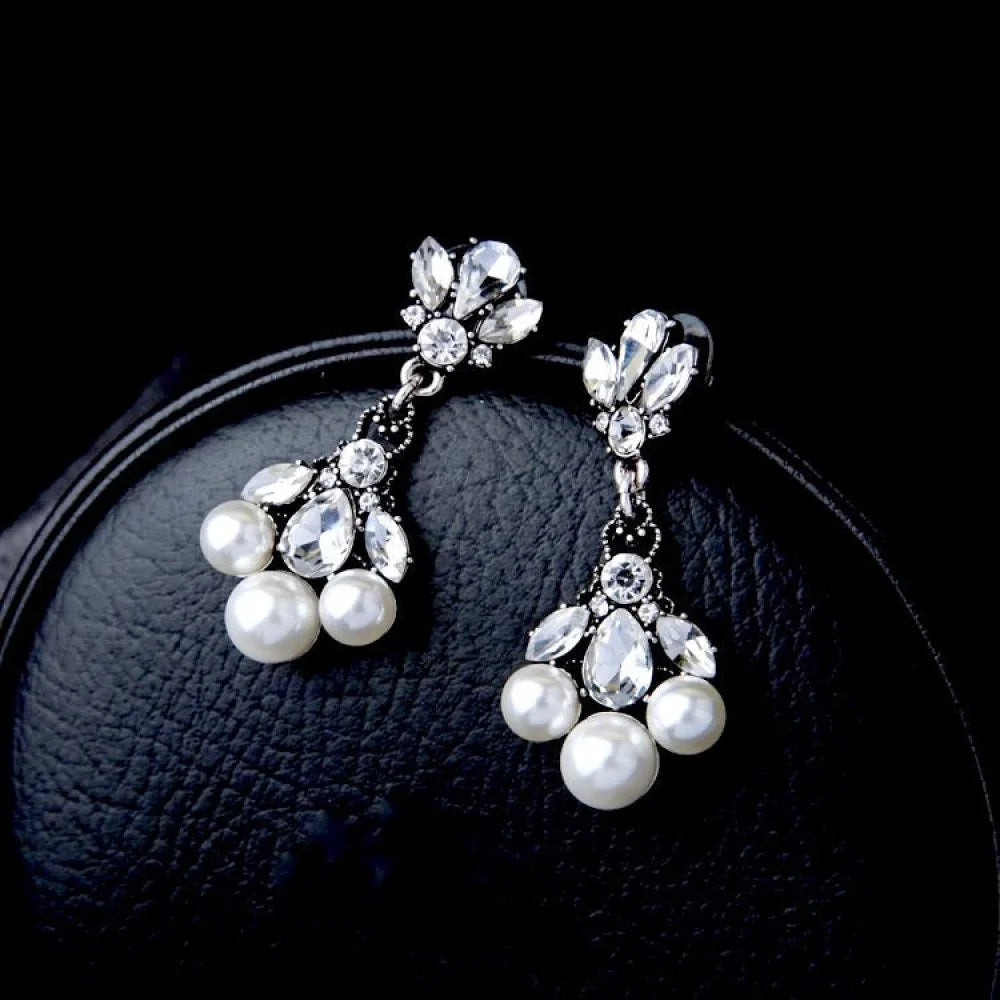 Avignon Vintage Pearl Rhinestone Bridal Earrings