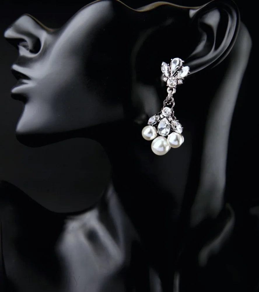 Avignon Vintage Pearl Rhinestone Bridal Earrings