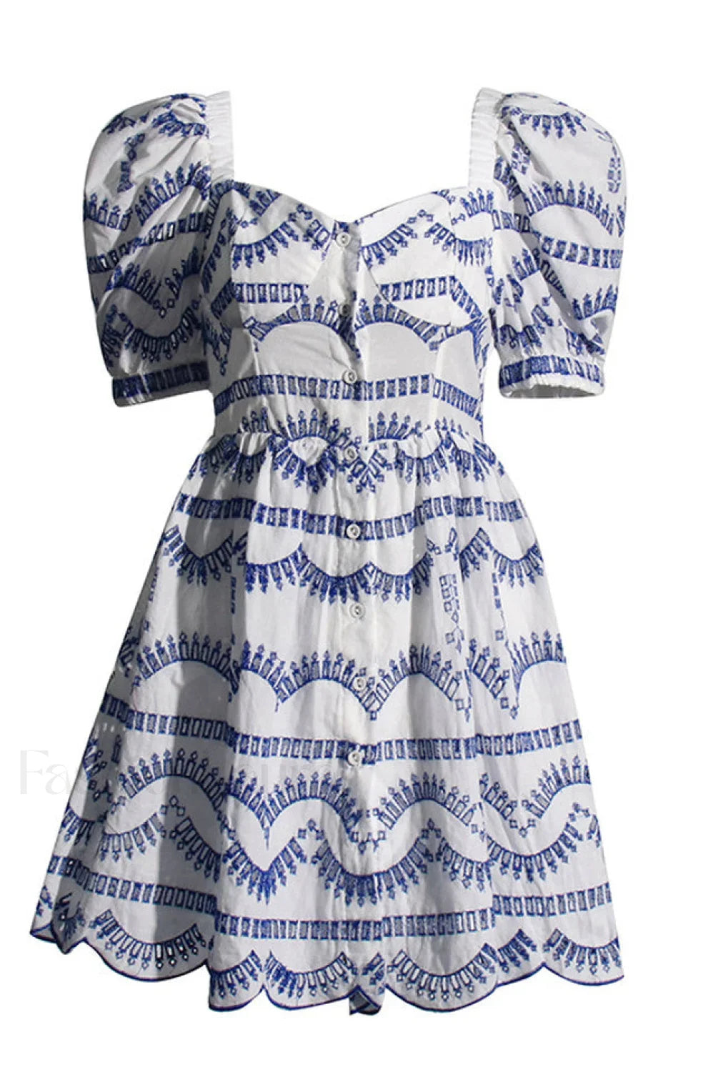 Ayiak Elegant Short Dress S / Blue White Samoa