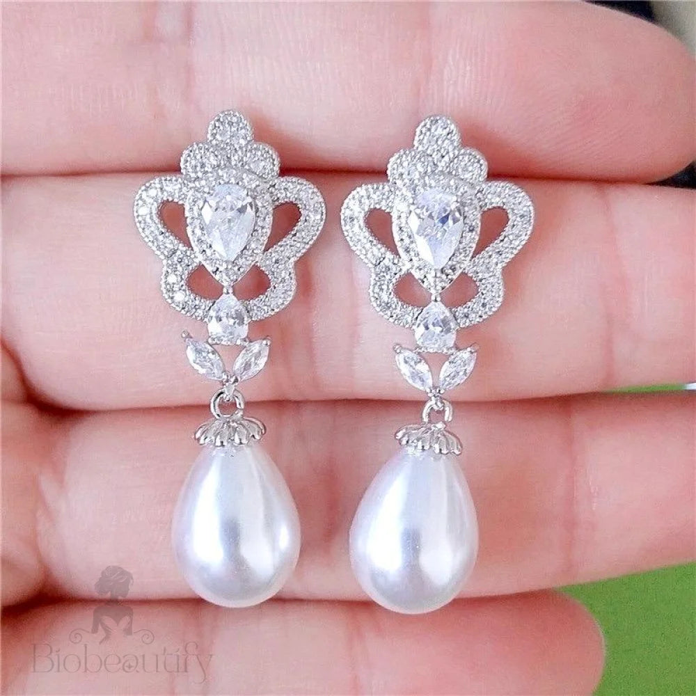 Ayla Pearl And Cz Bridal Earrings