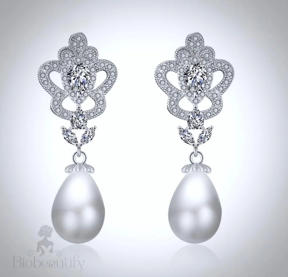 Ayla Pearl And Cz Bridal Earrings