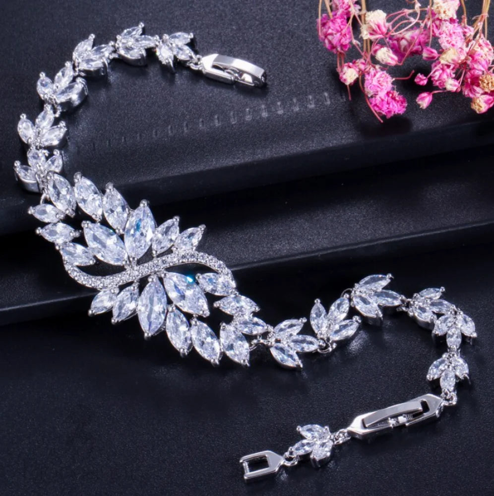 Azalea Cubic Zirconia Bridal Jewelry Set - Bracelet And Earrings