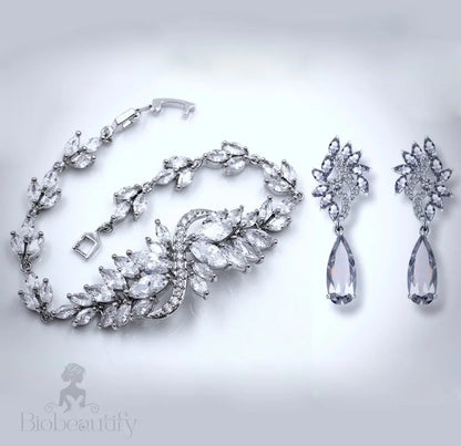 Azalea Cubic Zirconia Bridal Jewelry Set - Bracelet And Earrings