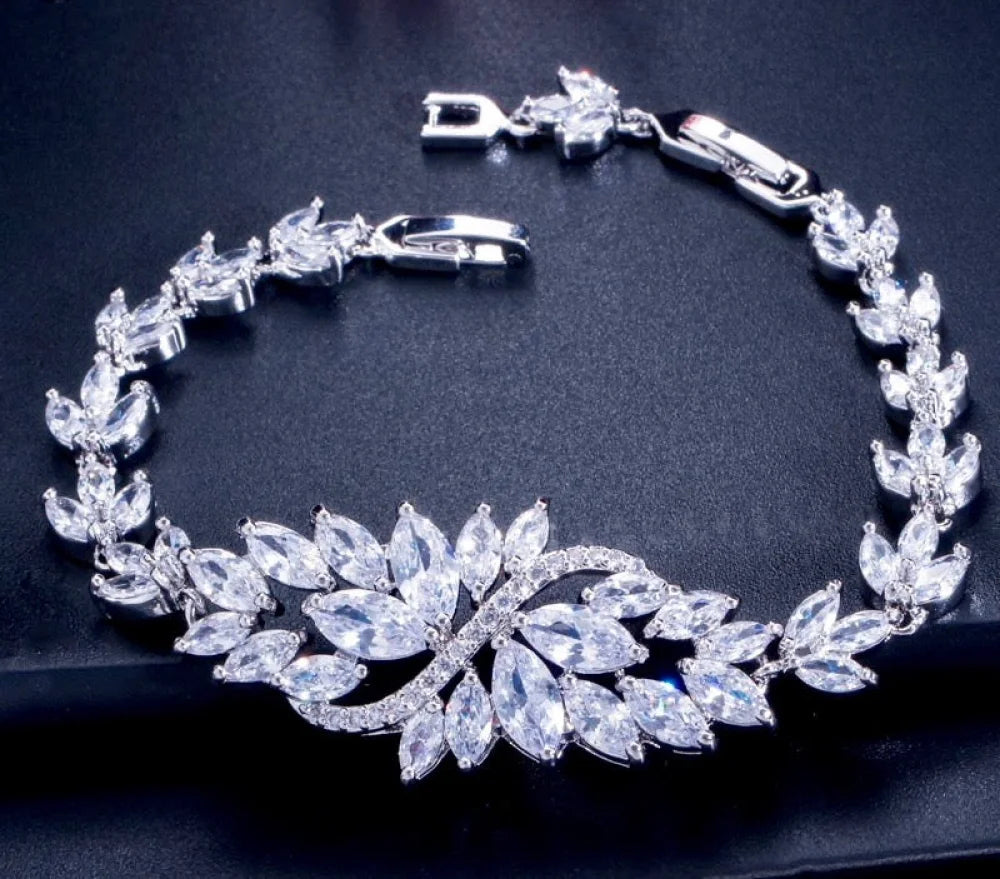 Azalea Cubic Zirconia Bridal Jewelry Set - Bracelet And Earrings