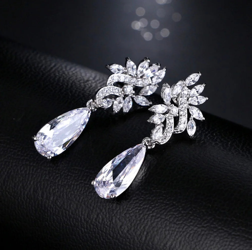 Azalea Silver Cz Bridal Earrings