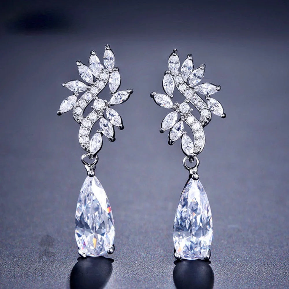 Azalea Silver Cz Bridal Earrings