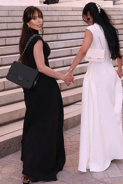 Solid Sleeveless Ruched Waist Elegant Dress