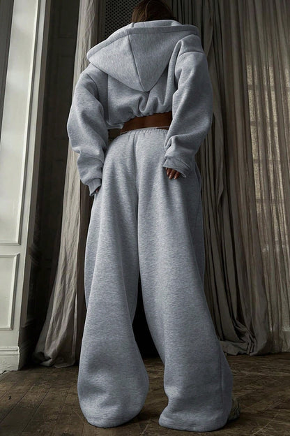 Minimal Cropped Zip Sweatshirt Two Piece Set