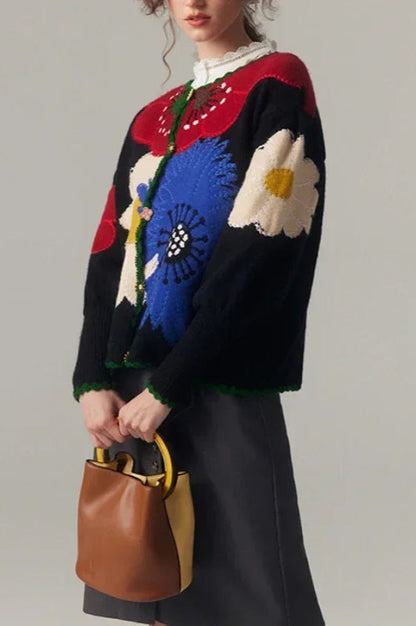 Vintage Floral Embroidered Knit Cardigan