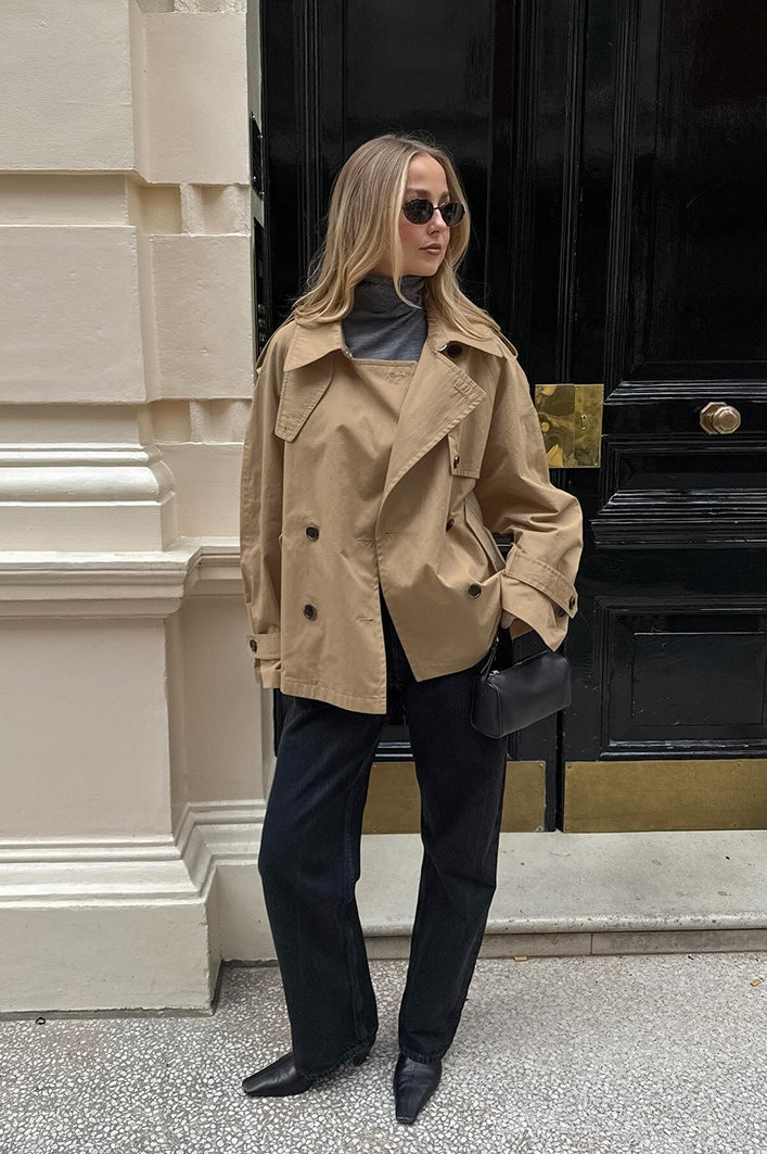Chic Khaki Trench Collar Jacket