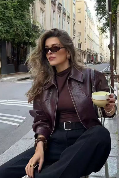 Vintage Notch Lapel Leather Jacket
