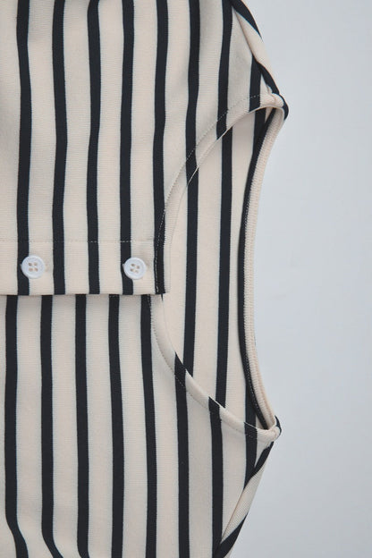 Striped Crew Neck Button Long Sleeve Tee