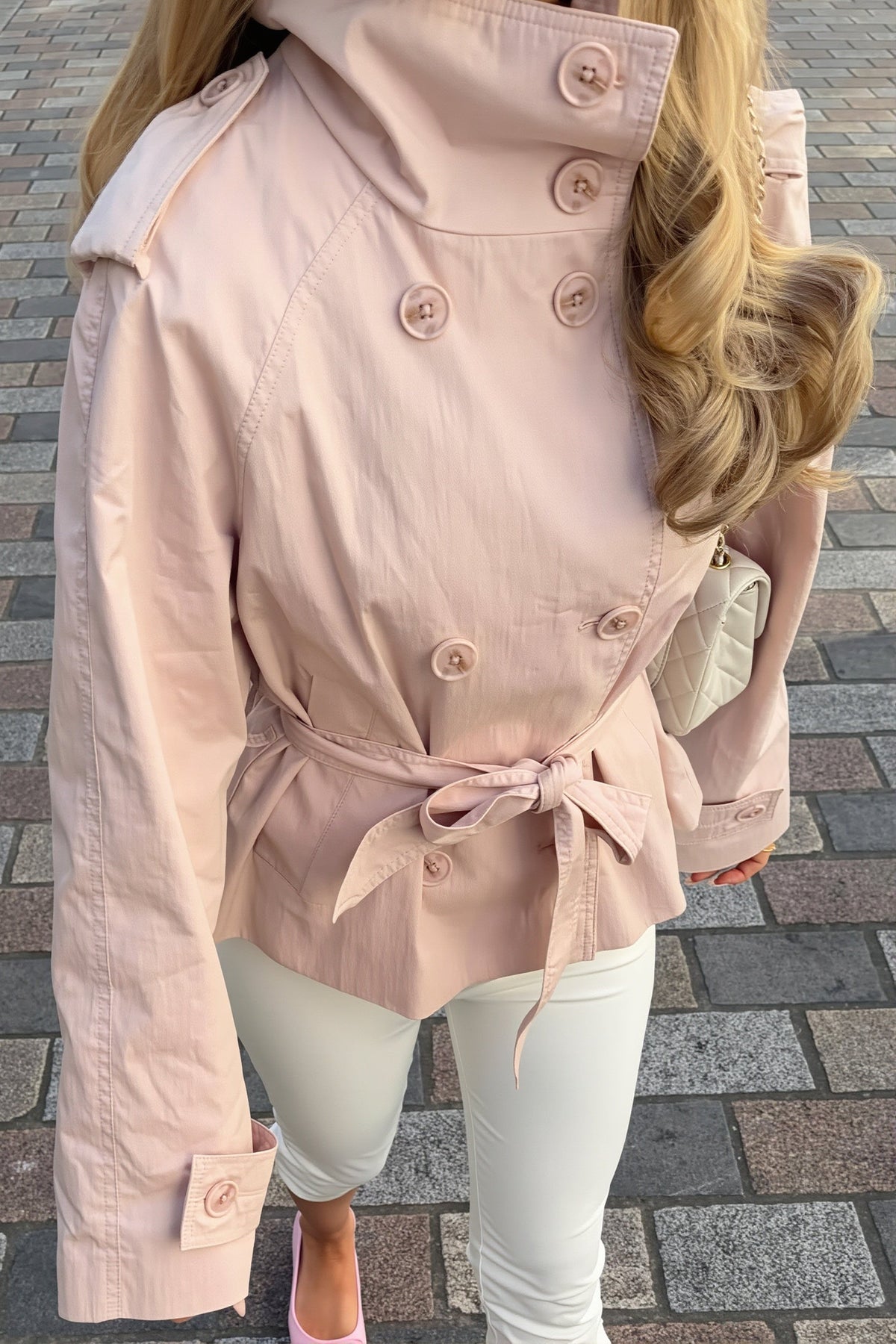Back Storm Flap High Neck Belted Trench Coat