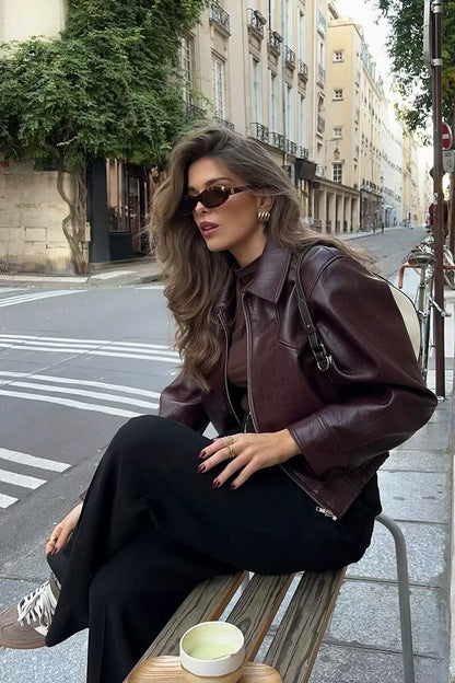 Vintage Notch Lapel Leather Jacket