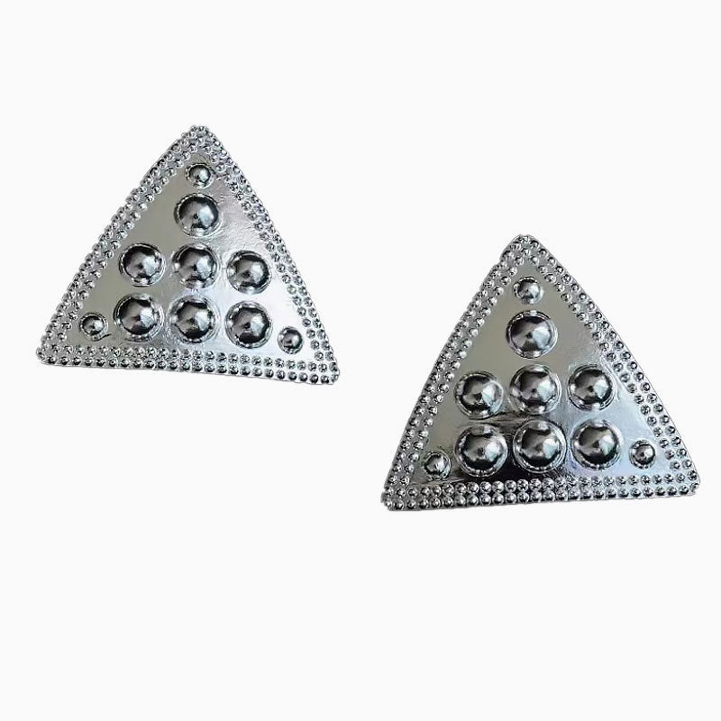 19C Metallic Rhodium Plated Mini Triangle Stud Earrings Silver / One Size