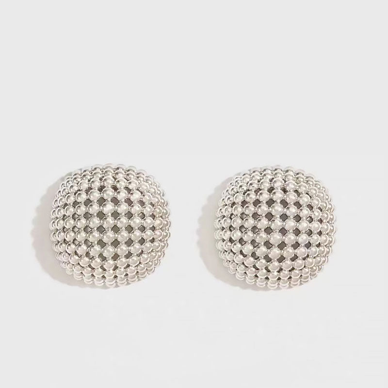 19C Metallic Round Cut Mesh Mini Ball Half Hoop Earrings Silver / One Size
