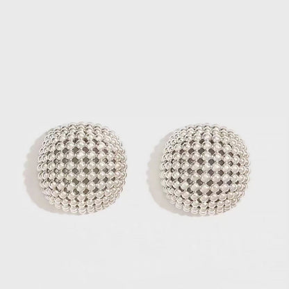 19C Metallic Round Cut Mesh Mini Ball Half Hoop Earrings Silver / One Size
