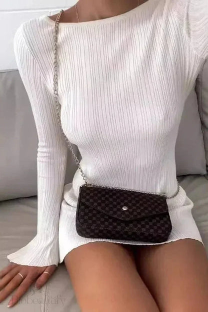 Backless High Waist Mini Dress With Long Sleeves