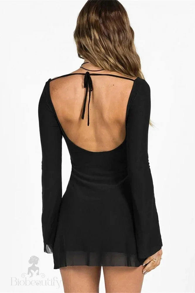 Backless Lace-Up Slim Fit Mini Dress