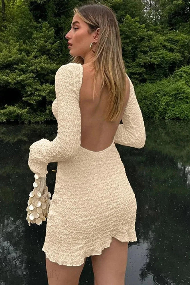 Backless Long Sleeve Bodycon Mini Dress