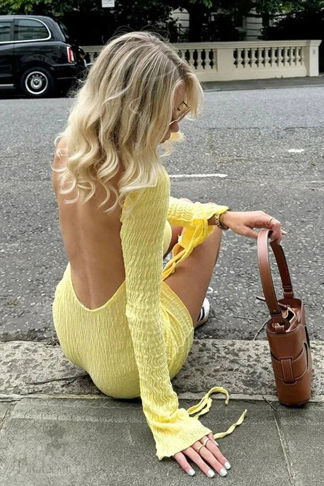 Backless Long Sleeve Mini Dress