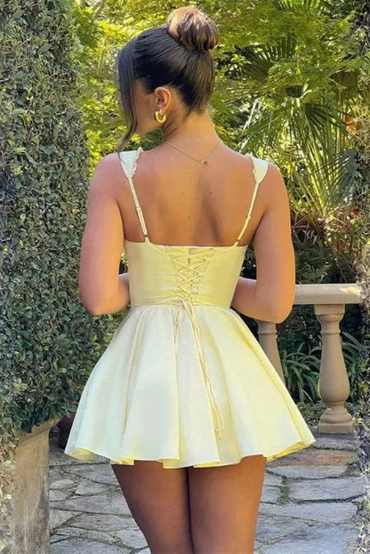 Backless Pleated Lace-Up Sleeveless Mini Dress