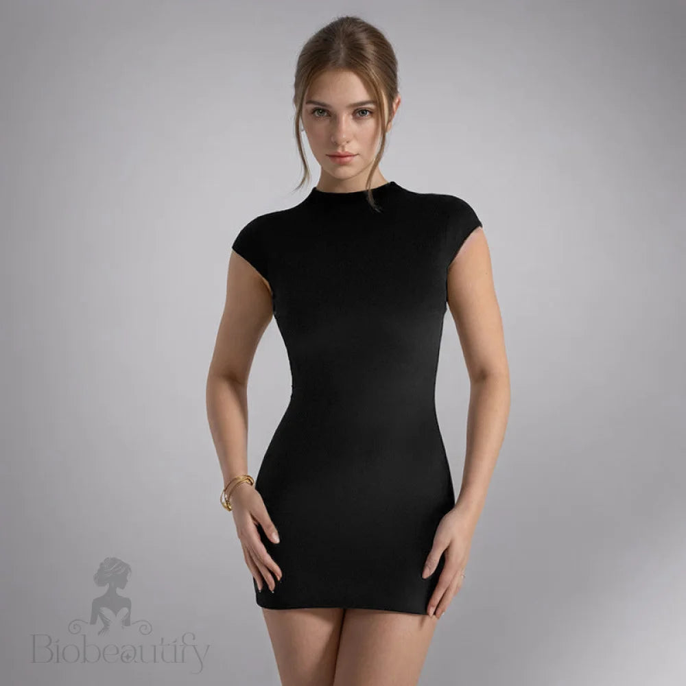 Backless Sleeve Slim Fit High Waist Short Dress