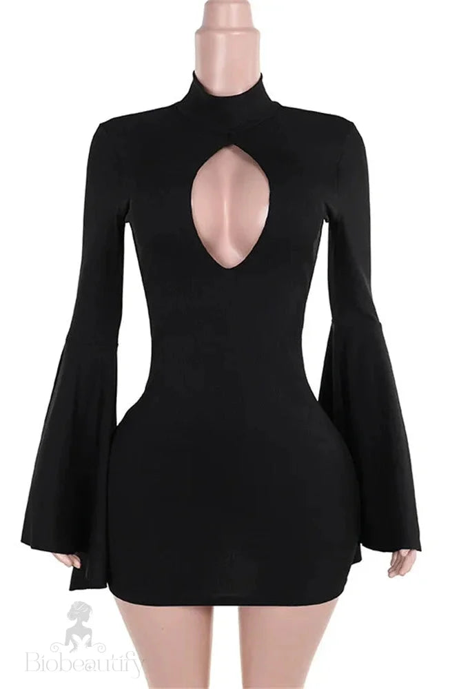 Backless Slim Fit Long Sleeve Mini Dress