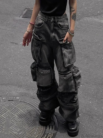Baggy Y2K Goth Cyber Halloween Pants Black / S