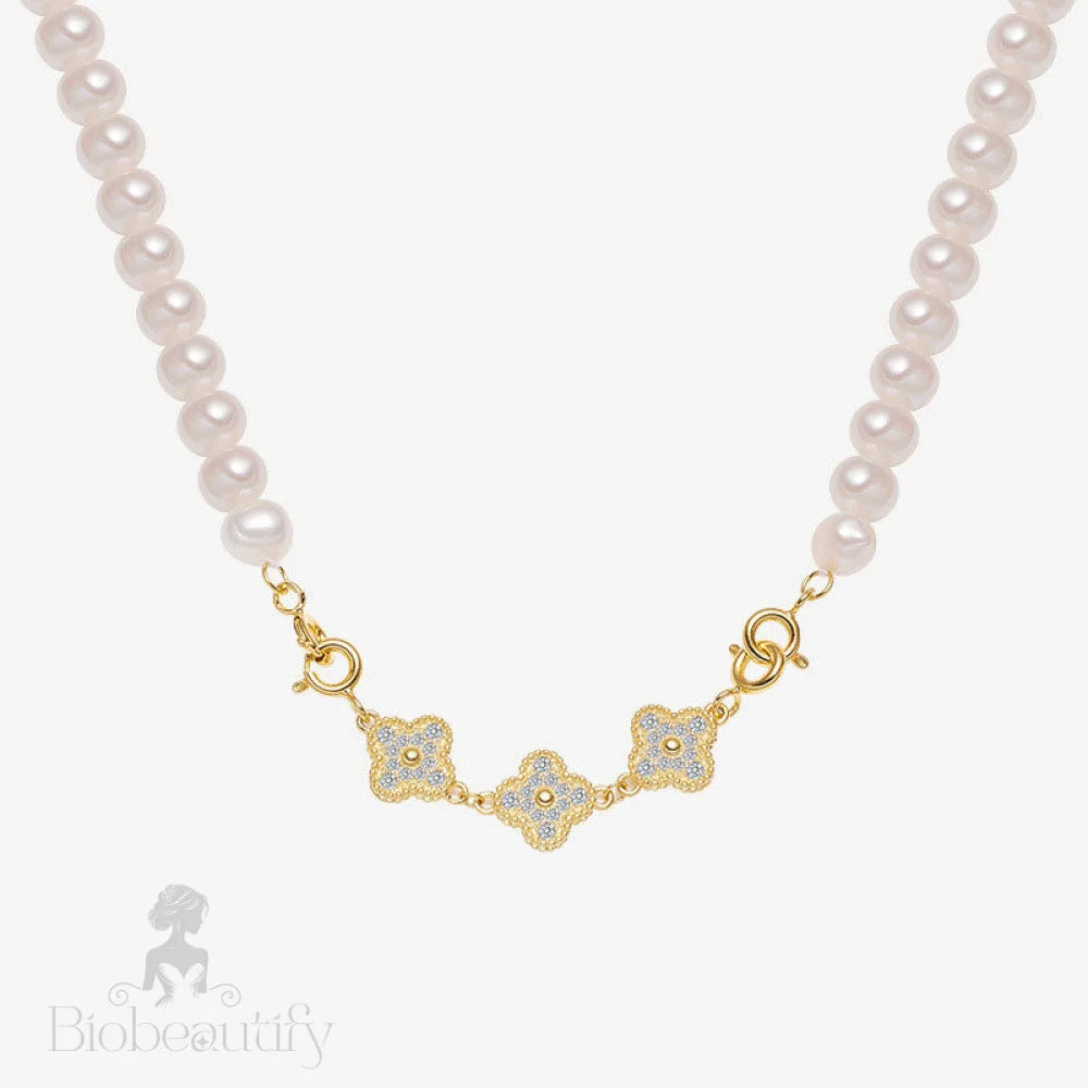 Baroque Freshwater Pearl Cubic Zirconia Clover Necklace Gold / One Size