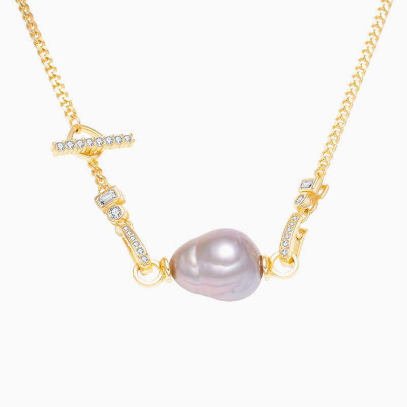 Baroque Pearl And Cubic Zirconia Cuban Link Necklace Gold / One Size