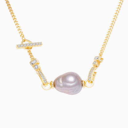 Baroque Pearl And Cubic Zirconia Cuban Link Necklace Gold / One Size