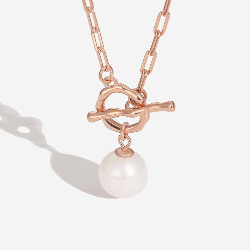 Baroque Pearl Toggle Pendant Cable Link Necklace Rose Gold / One Size
