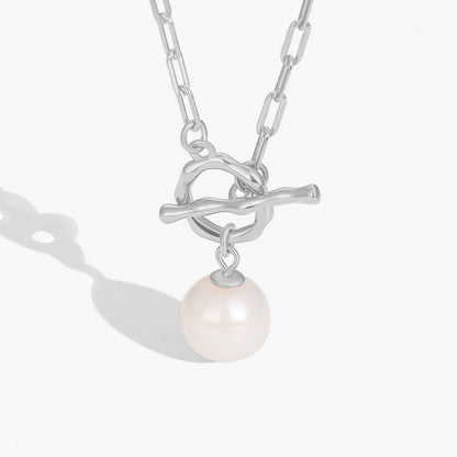 Baroque Pearl Toggle Pendant Cable Link Necklace Silver / One Size