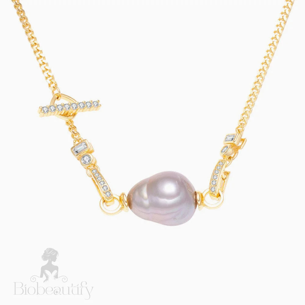 Baroque Pearl And Cubic Zirconia Cuban Link Necklace Gold / One Size